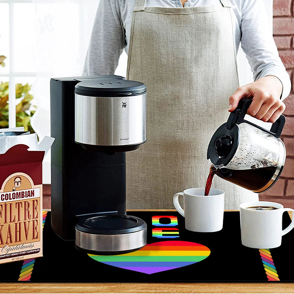 Antiskid Kitchen Absorbent Draining Mat Geometry Pride Love Super Draining Coffee Dish Drying Mat Quick Dry Bathroom Drain Pad