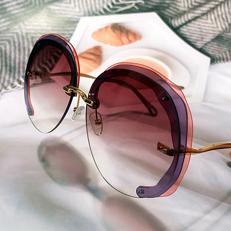 Oversize Sun Glasses Rimless Round Sunglasses