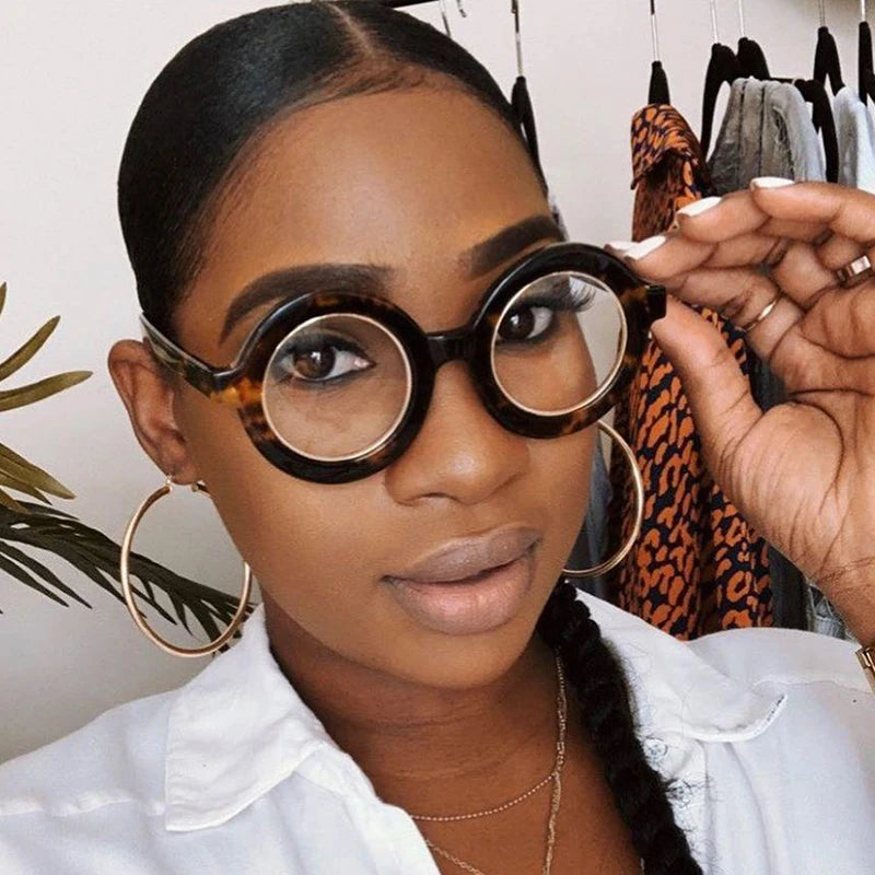 Retro Round Glasses Frame Women Transparent Fashion Leopard Black Computer Clear Eyeglasses Female Eyewear