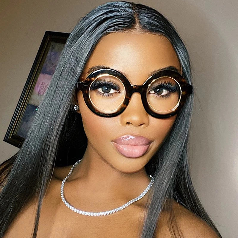 Retro Round Glasses Frame Women Transparent Fashion Leopard Black Computer Clear Eyeglasses Female Eyewear