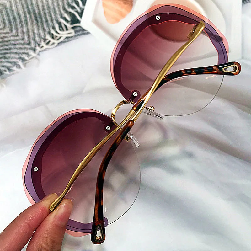 Oversize Sun Glasses Rimless Round Sunglasses