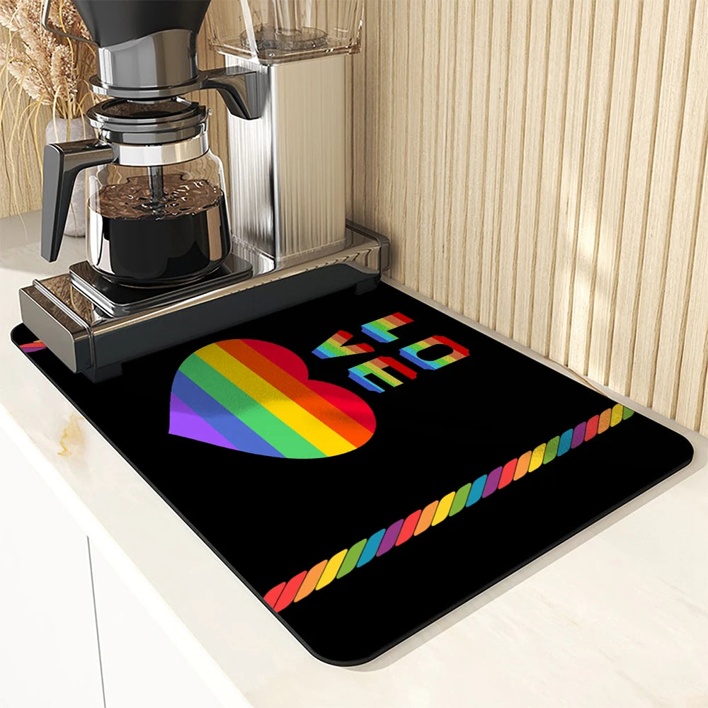 Antiskid Kitchen Absorbent Draining Mat Geometry Pride Love Super Draining Coffee Dish Drying Mat Quick Dry Bathroom Drain Pad