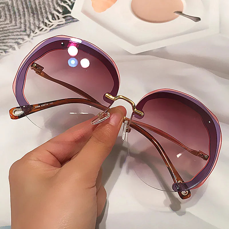 Oversize Sun Glasses Rimless Round Sunglasses