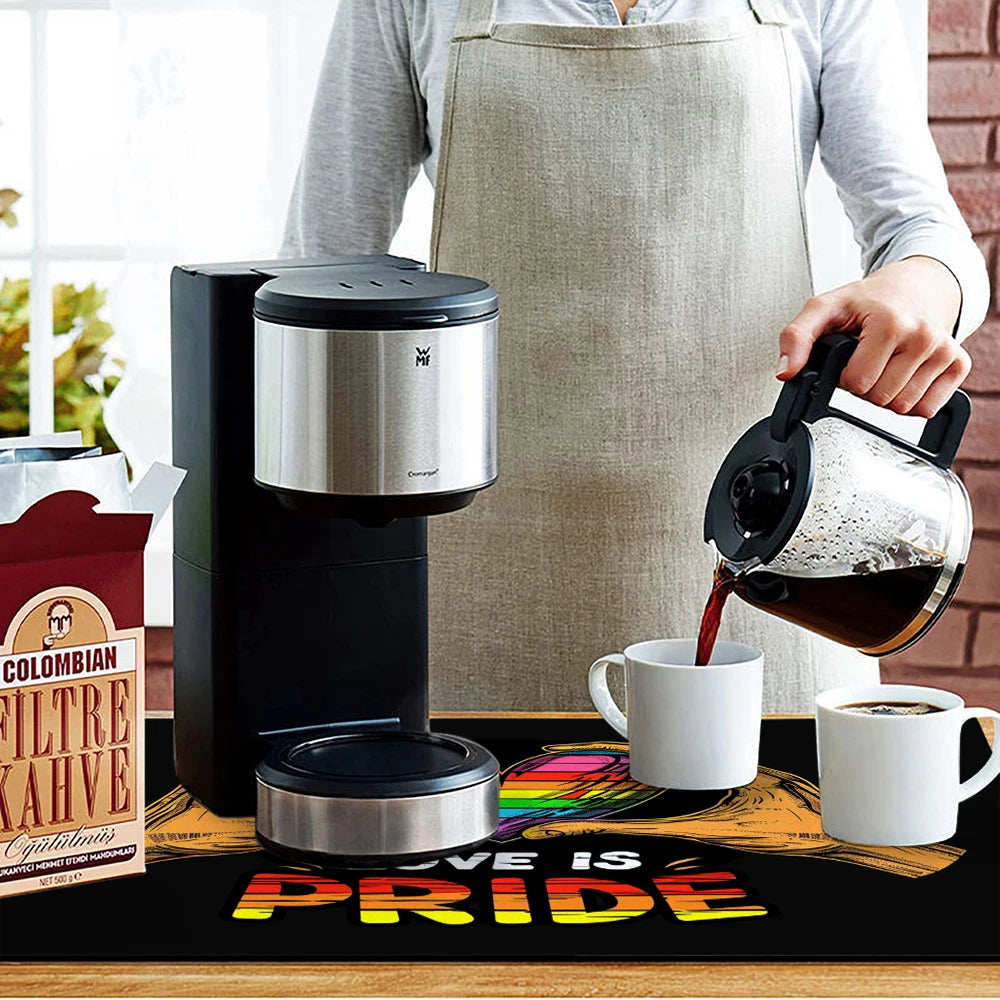 Large Kitchen Absorbent Mat Pride Month Love Antiskid Draining Coffee Dish Drying Mat Quick Bathroom Drain Pad Tableware Mat