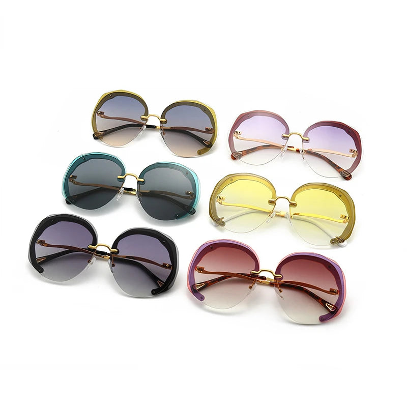 Oversize Sun Glasses Rimless Round Sunglasses