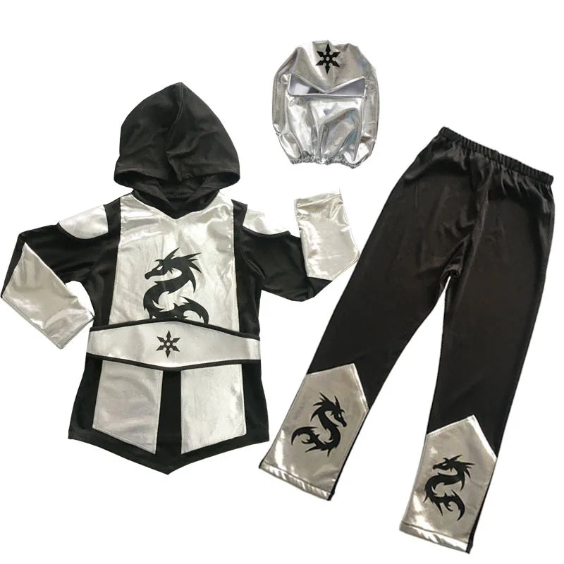 Halloween Ninja Costume for Boys Kids Dragon Ninja Costumes Hooded Shirt Pants With Mask Purim Carnival Party Clothing