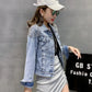 2020 fashion beaded Three-dimensional flowers denim jacket women turn down collar long sleeve Slim jeans jacket r513