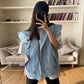 Chic Jacket Jeans Women Clothing Summer 2021 Butterfly Sleeveless Ruffle Denim Coat Female High Street Designer Fall Outwear