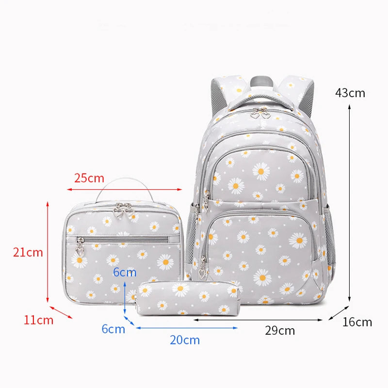 3 Pcs/Set Children School Backpack Girl School Bags Teenage Mochila Feminina Lunchbox Student With Pencil Case Kids 2023 Black