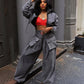 fashion retro women's casual wide leg loose heavy duty denim two-piece set for women two piece set women sexy club  zevity