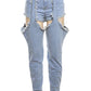 Weird Puss Ripped Denim Pants Women Hollow Hipster Summer Trend High-Waist Jeans Trousers Wild Streetwear Pocket Skinny Bottoms