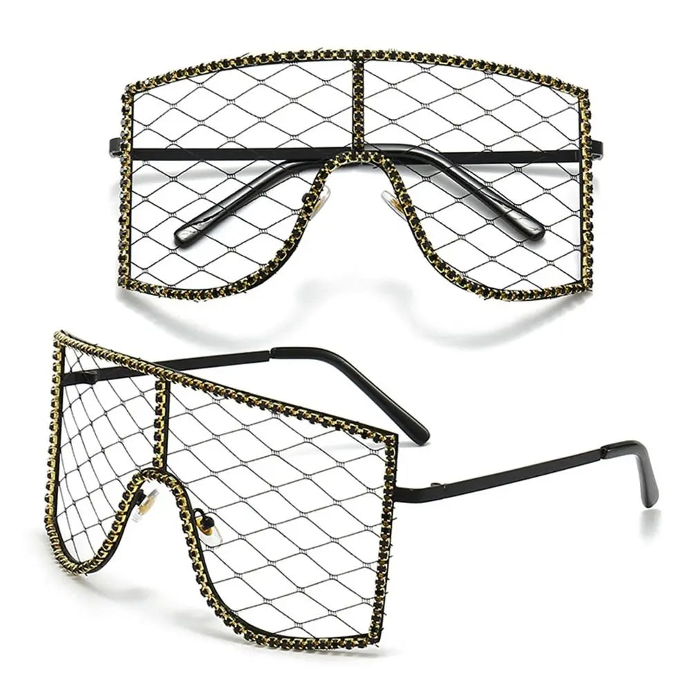 Oversized Rhinestone Mesh Glasses