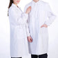 Women Men Unisex Long Sleeve White Lab Coat Notched Lapel Collar Button Down Medical Nurse Doctor Uniform Tunic Blouse