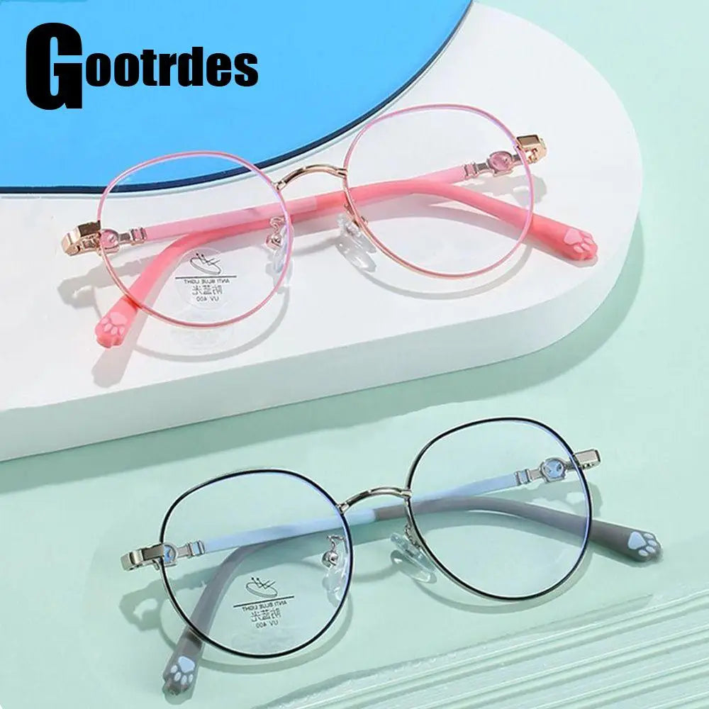 Fashion Round Anti-blue Light Glasses for Kids Boys Girls Classic Metal Frame Nerd Eyewear Child Eye Protection Computer Goggles