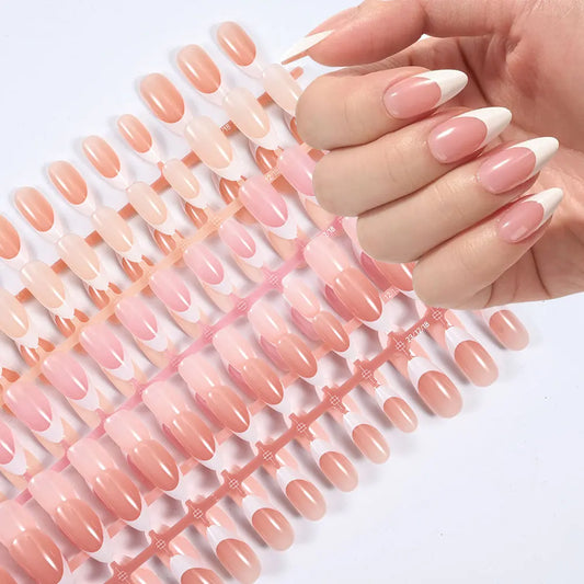 150pcs Nude French Almond Tips Press on Nails Pre-applied Tip Primer Soft Gel Tips 15 Sizes Short Extension Tips 17-24mm Manicur