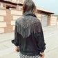 TEELYNN Boho Black Denim jacket For Women Coats Long Sleeve Autumn Loose fringe Jean Jackets 2021 Beaded rivets Casual Outwear