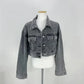 Syiwidii Denim Jacket for Women Loose Single Breasted Turn Down Collar Long Sleeve  Casual Vintage Korean Crop Coat E134