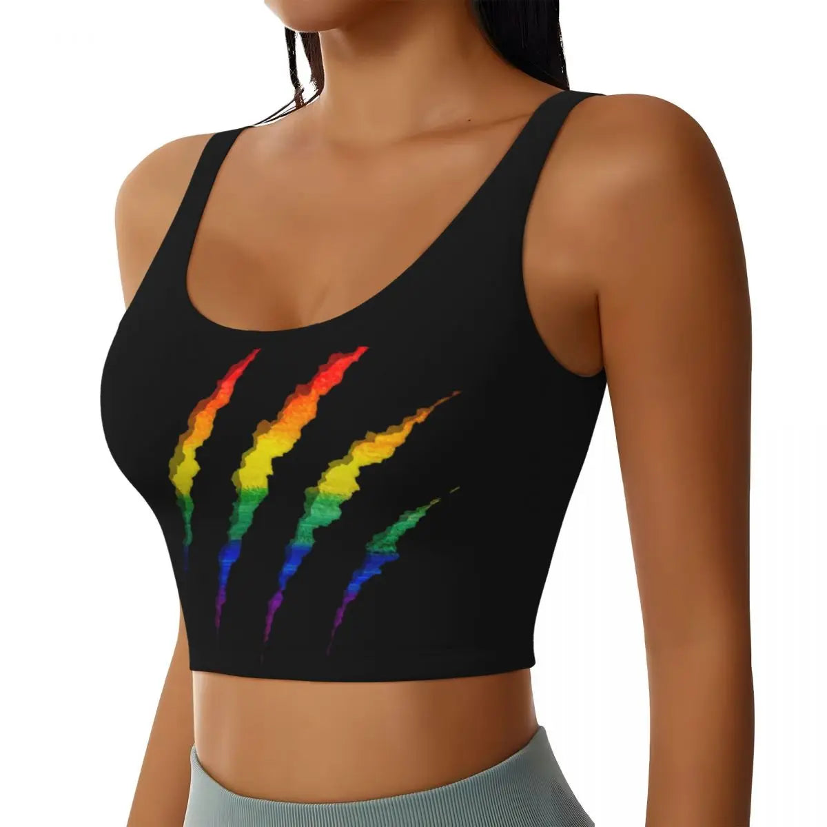 Custom LGBT Ripped And Shredded Sports Bra Women's GLBT Gay Lesbian Pride High Impact Workout Yoga Crop Top