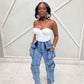 Vintage Washed Distressed Women Jeans Ankle Length Spliced Cargo Pants Denim Pockets High Waist Streetwear Loose Fit 2024