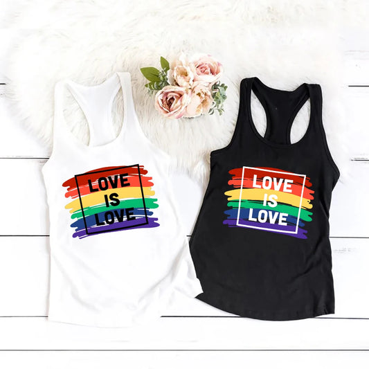 Love Is Love Print Women Tank Top LGBT Pride Month Womens Tank Top Rainbow Girls Tee Shirt Pride Month Gift Love Win Graphic Top