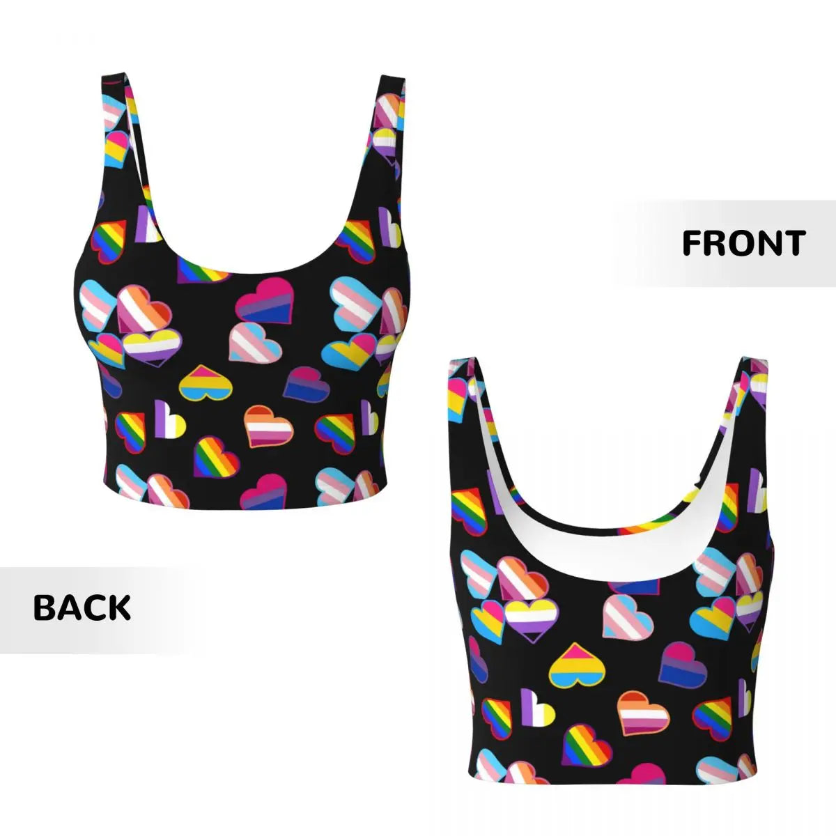 Custom High Impact Pride Flags Hearts Sports Bra for Women LGBT Gay Pride GLBT Gym Workout Yoga Crop Top