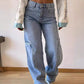 Spliced Wide Leg Denim Pants High Waist Jeans Women Ankle Length Jean Washed Loose Fit Pockets Zipper Fly Basics Solid 2024
