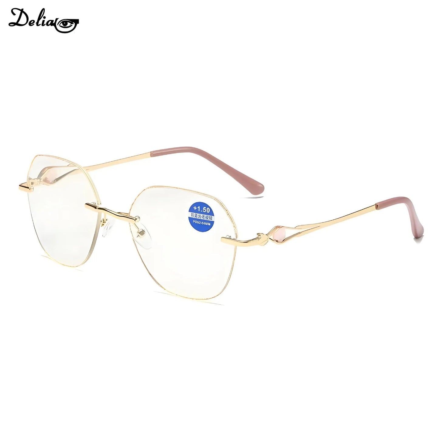 2024 New Metal Trimmed Frameless Reading Glasses Women's Anti Blue Light Exquisite and Elegant Presbyopia Glasses +1.0 To + 4.0