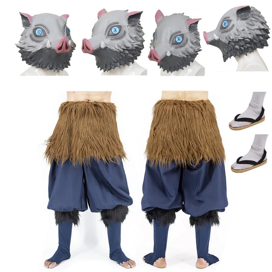 Anime Inosuke Cosplay Costume Wild Boar Mask Japanese Style Sandals Adult Masquerade Halloween Carnival Birthday Party Outfit