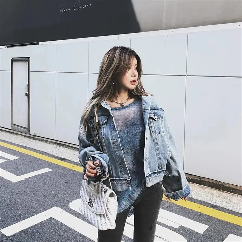 Vintage Autumn Fashion Beading Tassle Short Loose Jeans Coats Trend Women Denim Batwing Sleeve Jacket Fashion Retro Outerwear