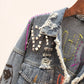 2024 Spring Autumn New Women Street Fashion Graffiti Denim Jacket Female Personality Short Raw Cut Rivet Jacket Fringe Jean Coat