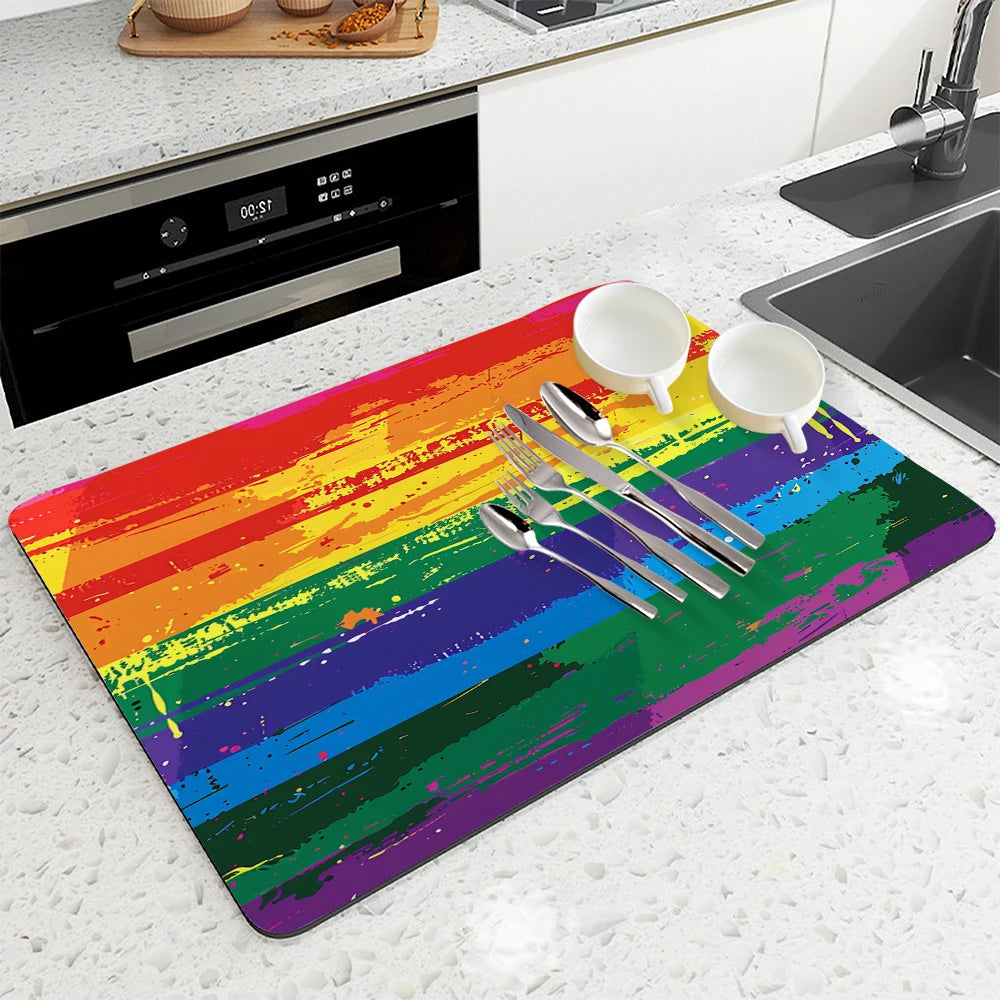 Large Kitchen Absorbent Mat Pride Moon Wood Antiskid Draining Coffee Dish Drying Mat Quick  Bathroom Drain Pad Tableware Mat