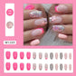 24pcs Short Ballerina Fake Nails French Star Pink Flowers Glitter False Nails Full Cover Press on Nails DIY Detachable Nail Tips