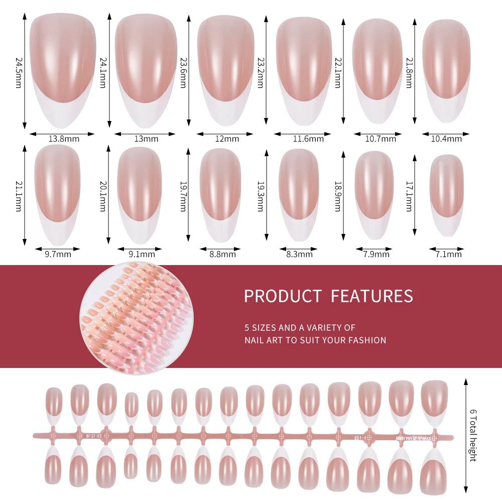 150pcs Nude French Almond Tips Press on Nails Pre-applied Tip Primer Soft Gel Tips 15 Sizes Short Extension Tips 17-24mm Manicur