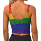 Custom Faux Glitter Rainbow Pride Flag Workout Crop Tank Tops Women's Seamless LGBT Gay Lesbian Yoga Running Sports Bras