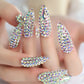 Extra Long Stiletto Press on False Nails Full Cover 3D Rhinestone Fake Nails Manicure Nail Art Tips Set for Wedding Party