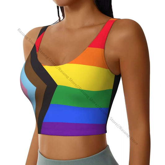 Women Sexy Sports Vest Rainbow Flag Gay Pride Female Streetwear Sport Lingerie Tee Crop Top