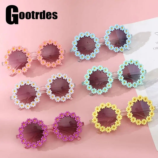 Cute Daisy Sunglasses for Children Fashion Round Flower Eyewear Kids Girls Boys Outdoor UV Protection Sun Glasses Shades