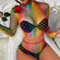 Sexy Rainbow Bodysuit Hollow Out Porno Pride Fishnet Lingerie Women Color Underwear Set Female Show Hip Fishnet Jumpsuit 18+