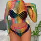 Sexy Rainbow Bodysuit Hollow Out Porno Pride Fishnet Lingerie Women Color Underwear Set Female Show Hip Fishnet Jumpsuit 18+