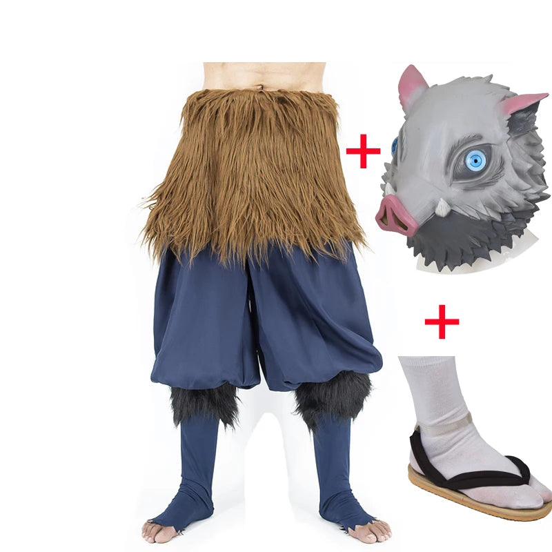 Anime Inosuke Cosplay Costume Wild Boar Mask Japanese Style Sandals Adult Masquerade Halloween Carnival Birthday Party Outfit