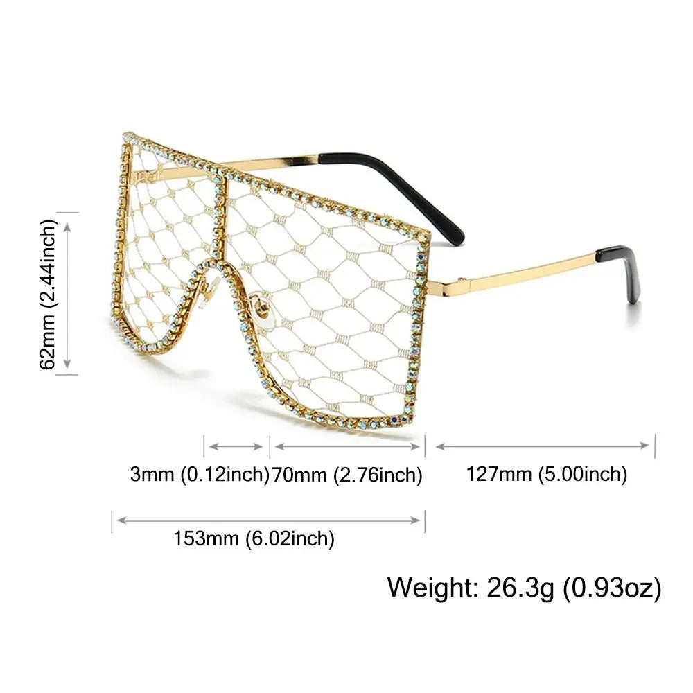 Oversized Rhinestone Mesh Glasses